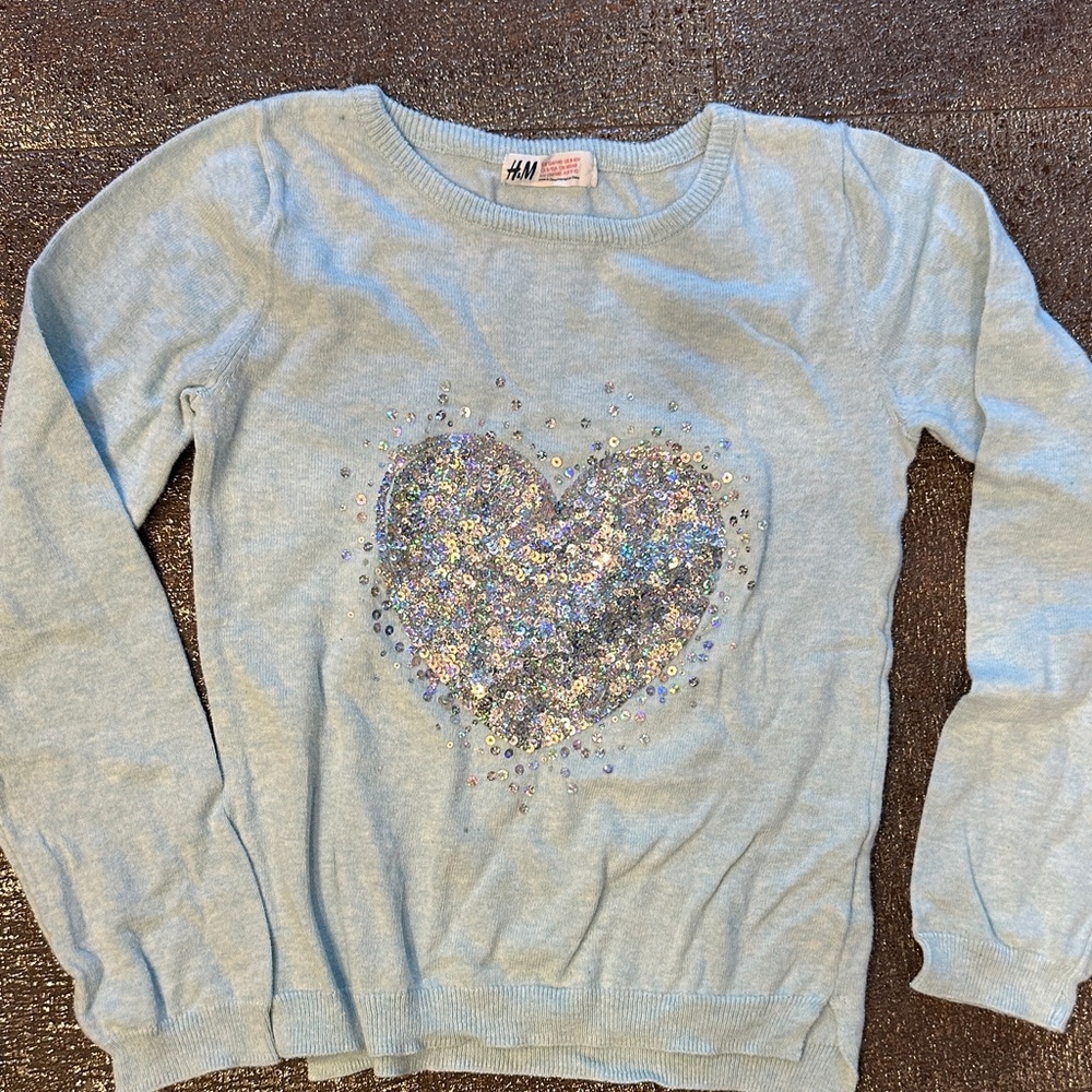 H&M Light Blue Sweater with Glitter Heart